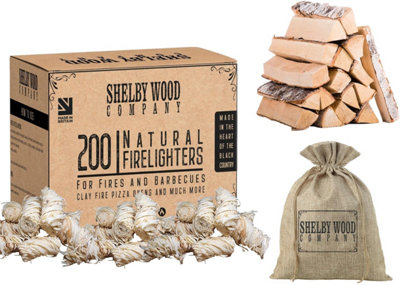 Firelighters & Kindle Pack With Free Hessian Bag 200 Eco Wax Coated Wood Wool Flame Fire Starters Plus 3.5 KG Kindle For Log Burne