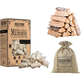 Firelighters & Kindle Pack With Free Hessian Bag 50 Eco Wax Coated Wood Wool Flame Fire Starters Plus 3.5 KG Kindle For Log Burner