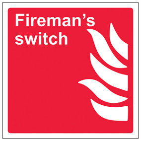 Fireman's Switch Fire Equipment Sign - Adhesive Vinyl - 100x100mm (x3)
