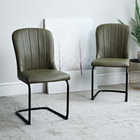 Firenza Dining Chair - Olive Faux Leather (Set of 2) with Cantilever Base