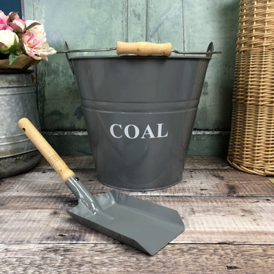 Fireside Coal Bucket & Shovel in French Grey DIY at B&Q