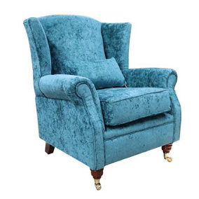 Fireside High Back Wing Chair Nuovo Kingfisher Blue Fabric Armchair