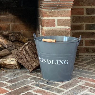 Fireside Kindling Bucket in French Grey with Canvas Log Carrier Bag - 4
