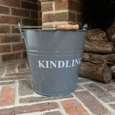 Fireside Kindling Bucket in French Grey with Canvas Log Carrier Bag - 5