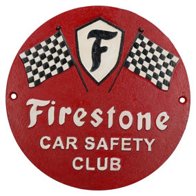 Firestone Car Safety Round Cast Iron Sign Plaque Wall Garage Workshop Shop