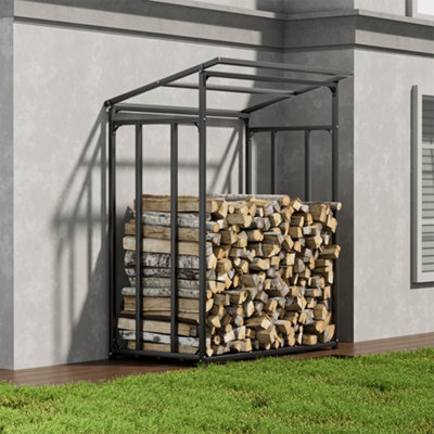 Firewood Rack Holder Metal Log Storage Store with PE Cover 6 x 2 ft DIY at B Q