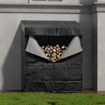 Firewood Rack Holder Metal Log Storage Store with PE Cover 6 x 2 ft DIY at B Q
