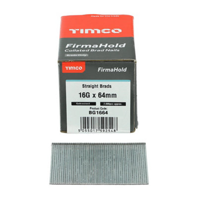 FirmaHold Collated Brad Nails - 16 Gauge - Straight - Galvanised BG1664 - 16g x 64mm - 3