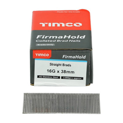 FirmaHold Collated Brad Nails - 16 Gauge - Straight - Stainless Steel BSS1638 - 16g x 38mm - 3