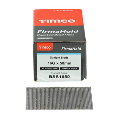 FirmaHold Collated Brad Nails - 16 Gauge - Straight - Stainless Steel BSS1650 - 16g x 50mm - 3