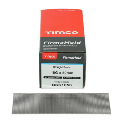 FirmaHold Collated Brad Nails - 18 Gauge - Straight - Stainless Steel BSS1850 - 18g x 50mm - 3
