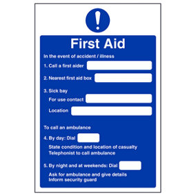 First Aid Action Workplace Action Sign - Adhesive Vinyl 200x300mm (x3)