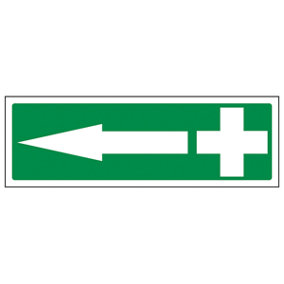 First Aid Arrow Left Safety Sign - Glow in the Dark - 300x100mm (x3)
