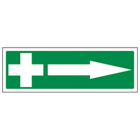 First Aid Arrow Right Evacuation Sign - Glow in Dark - 300x100mm (x3)