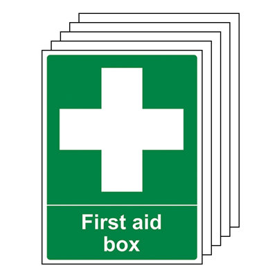 FIRST AID BOX Safety Sign - Self Adhesive Vinyl - 150 X 200mm - 5 Pack