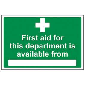 First Aid Department Available Sign - Adhesive Vinyl - 300x200mm (x3)