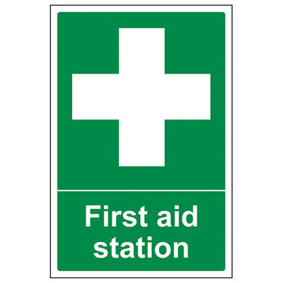 First Aid Station Location Safety Sign - Adhesive Vinyl - 300x400mm (x3 ...