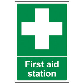 First Aid Station Location Safety Sign - Adhesive Vinyl - 300x400mm (x3)