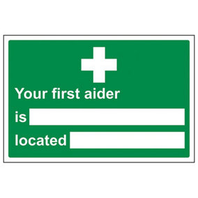 First Aider/Location First Aid Sign - Adhesive Vinyl - 300x200mm (x3)