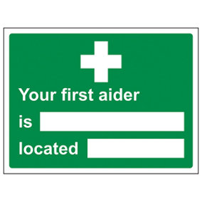 First Aider/Location First Aid Sign - Rigid Plastic - 200x150mm (x3)