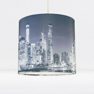 First Choice Lighting 20cm Lamp Shade Ceiling Light Digital Printed Fabric New York Skyline At Night