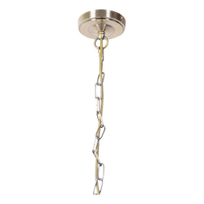 First Choice Lighting 3 Light Antique Brass Pendant Chandelier with Grey Fabric Shade