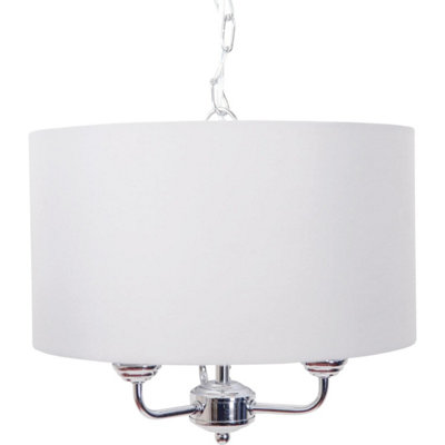 First Choice Lighting 3 Light Chrome Pendant Chandelier with Light Cream Fabric Shade