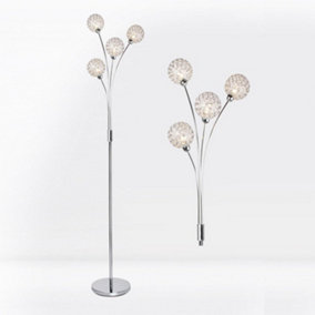 First Choice Lighting 4 Light Chrome Plated Floor Standard Light with Jewelled Clear Beaded Shades