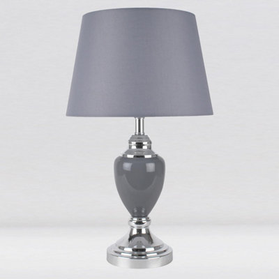 First Choice Lighting Abbey Chrome Grey Table Lamp With Shade