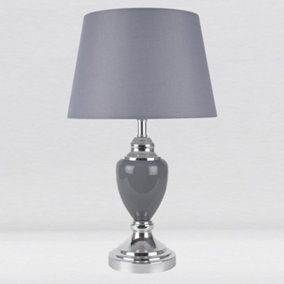 First Choice Lighting Abbey Chrome Grey Table Lamp With Shade