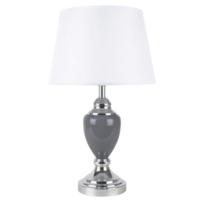 First Choice Lighting Abbey Chrome Grey White Table Lamp With Shade