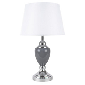 First Choice Lighting Abbey Chrome Grey White Table Lamp With Shade