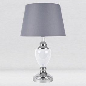 First Choice Lighting Abbey Chrome White Grey Table Lamp With Shade