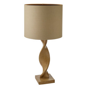 First Choice Lighting Abia Oak Resin Natural Table Lamp With Linen Shade