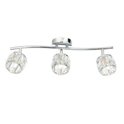First Choice Lighting - Alaska Chrome 3 Light Ceiling Spotlight Plate with Crystal Glass Shades