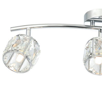 First Choice Lighting - Alaska Chrome 3 Light Ceiling Spotlight Plate with Crystal Glass Shades