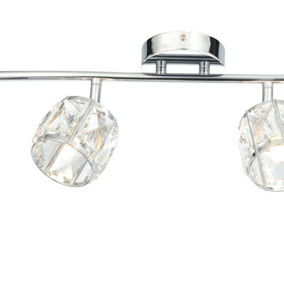 First Choice Lighting Alaska Chrome 4 Light Ceiling Spotlight Bar with Crystal Glass Shades