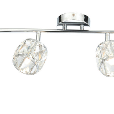 First Choice Lighting - Alaska Chrome 4 Light Ceiling Spotlight Bar with Crystal Glass Shades