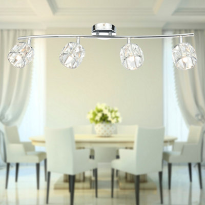 First Choice Lighting - Alaska Chrome 4 Light Ceiling Spotlight Bar with Crystal Glass Shades