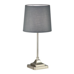 First Choice Lighting Aldersley Brushed Nickel Grey Table Lamp With Shade