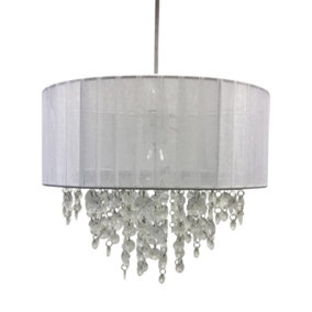 First Choice Lighting Amy Clear White Ribbon 30 cm Easy Fit Jewelled Pendant Shade