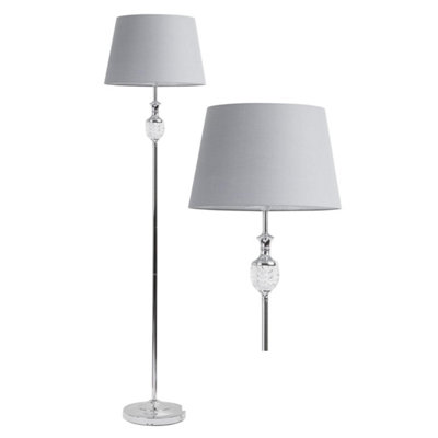 First Choice Lighting Anthea Chrome Clear Glass Grey Floor Lamp