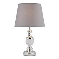 First Choice Lighting Anthea Chrome Clear Glass Grey Table Lamp With Shade