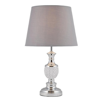 First Choice Lighting Anthea Chrome Clear Glass Grey Table Lamp With Shade