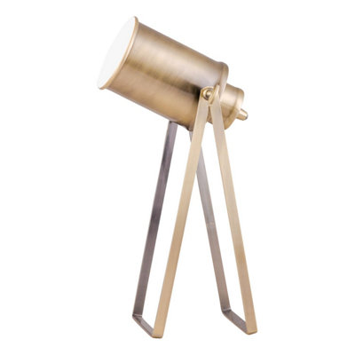 First Choice Lighting Antique Brass Tripod Spotlight Style Table Lamp