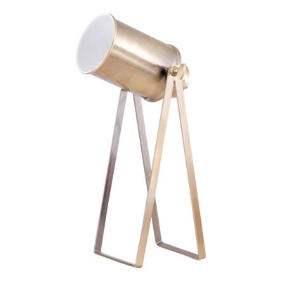 First Choice Lighting Antique Brass Tripod Spotlight Style Table Lamp
