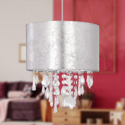 First Choice Lighting Arch Clear Silver Marble Easy Fit Jewelled Pendant Shade