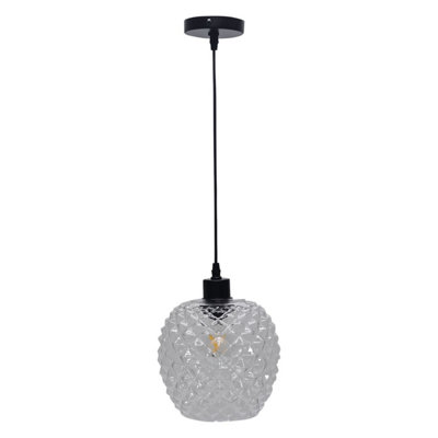 First Choice Lighting Baine Clear Textured Glass with Black Pendant Fitting