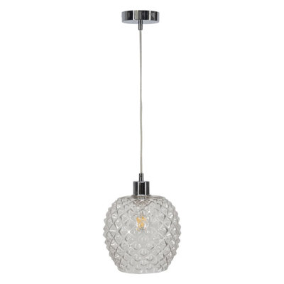 First Choice Lighting Baine Clear Textured Glass with Chrome Pendant Fitting