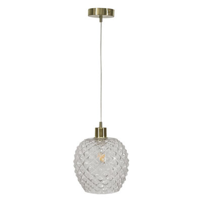 First Choice Lighting Baine Clear Textured Glass with Satin Brass Pendant Fitting